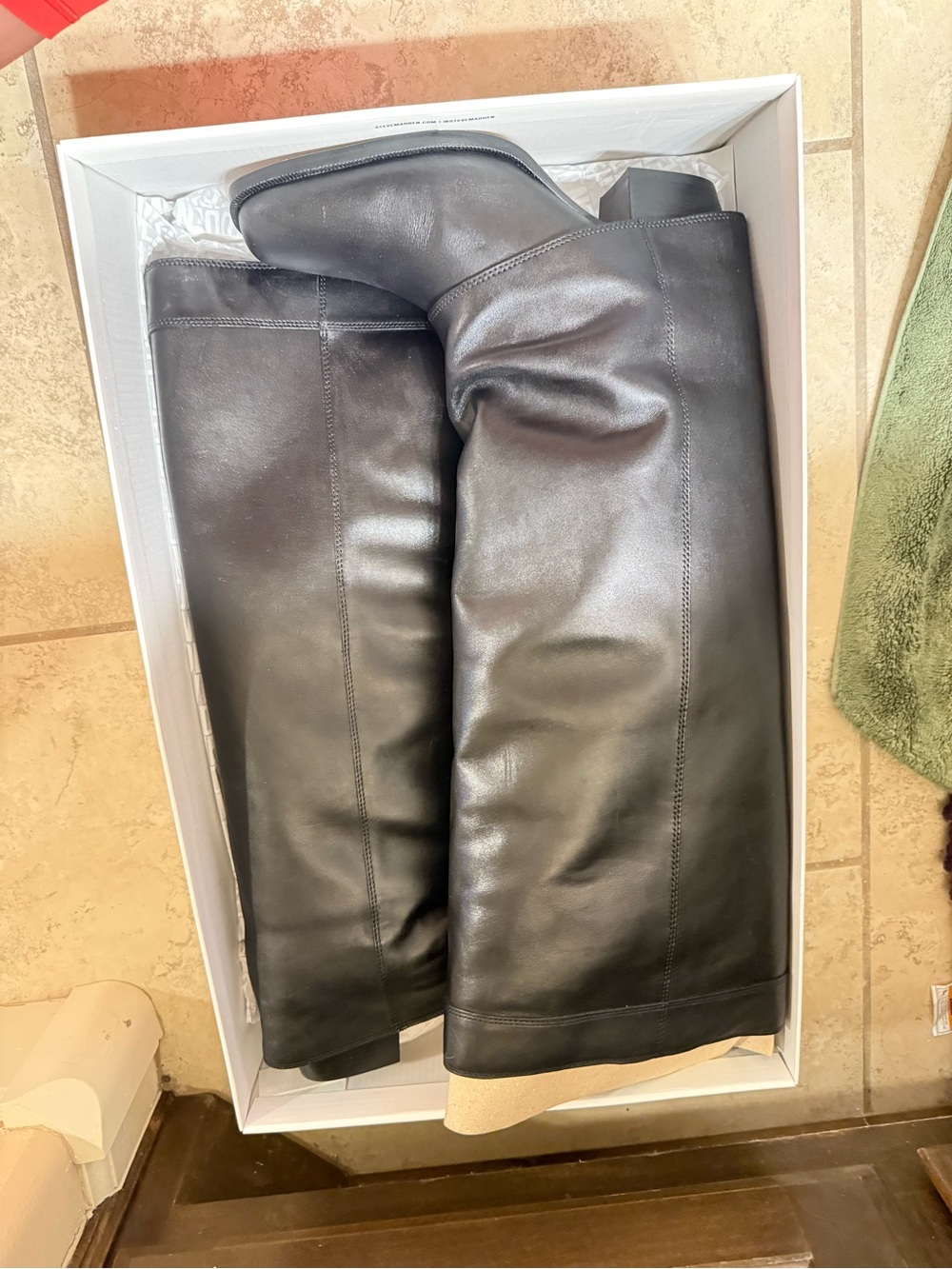 Steve Madden Black Leather Knee-High Heeled Boots
